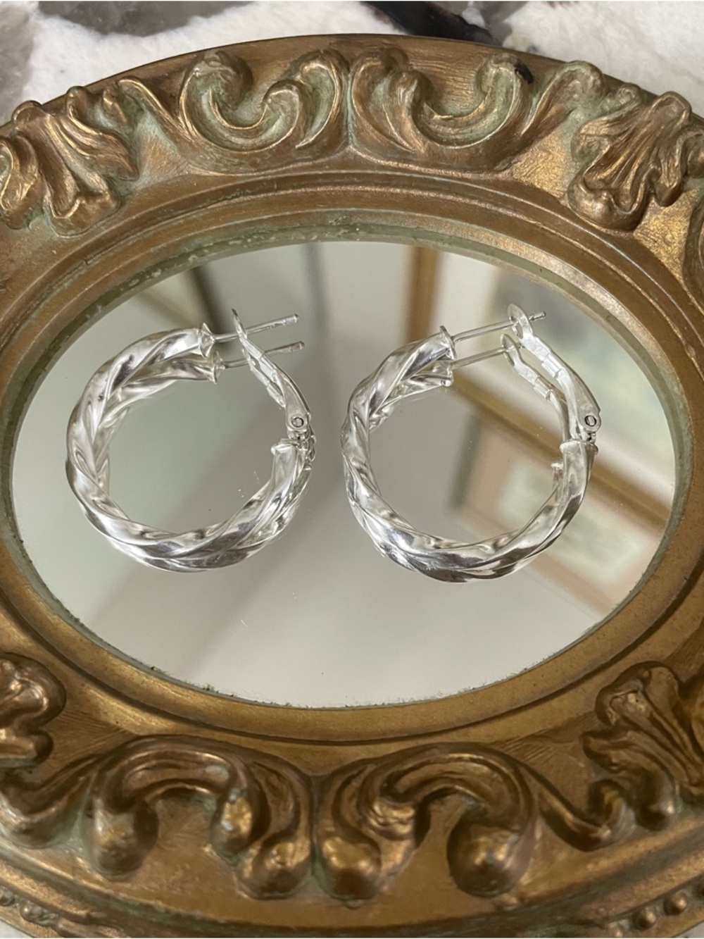 Sterling Silver 925 Twisted Hoop Earrings 1”